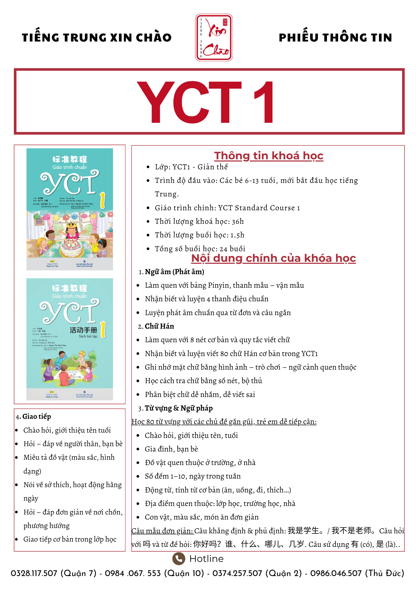 Phiếu thông tin khóa YCT1 - trang 1