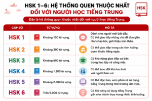 HSK có mấy cấp? Bảng tổng hợp HSK 1 đến HSK 6 với số lượng từ vựng và năng lực ở từng cấp độ
