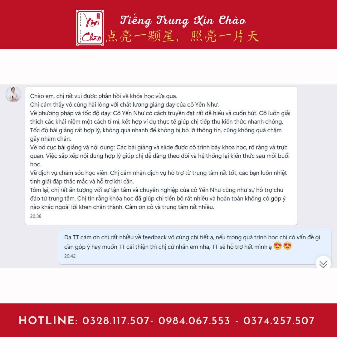 Feedback học viên Tiếng Trung Xin Chào 1