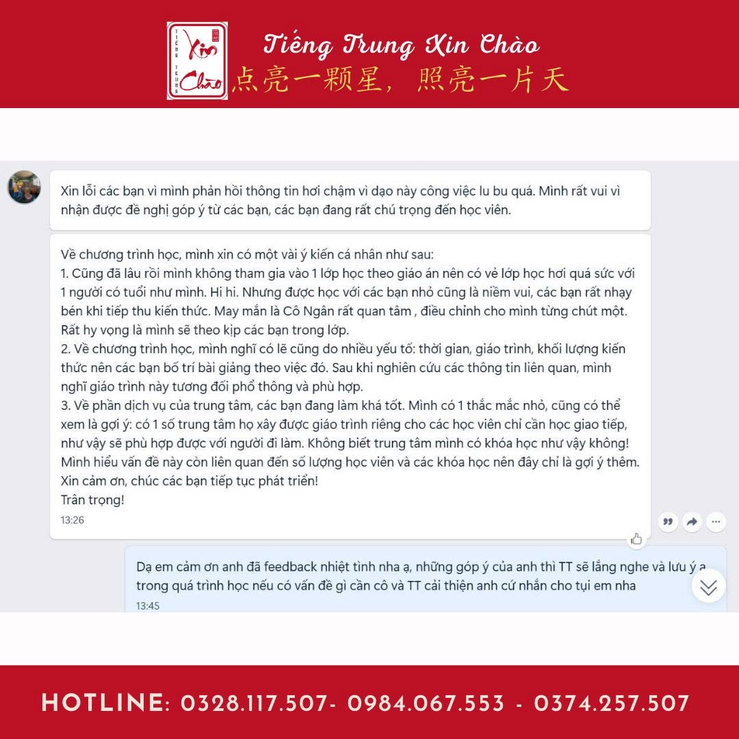 Feedback học viên Tiếng Trung Xin Chào 2